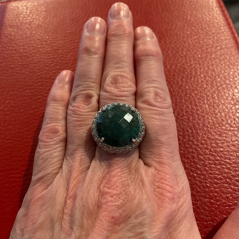 Brand New With Tags Bali Couture Natural Emerald Sterling Silver Ring. Sz 8